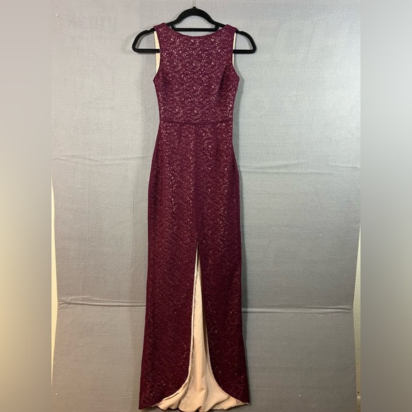 ALICE OLIVIA purple lace nude lining front slit formal dress US 0 - Picture 2 of 10